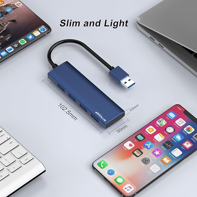 USB Hub, USB 3.0 Hub Aluminum Alloy Ultra Slim USB Splitter, Portable 4 Port - Image 7
