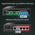 STEAMEMO 8 Port Gigabit Ethernet Unmanaged PoE Switch, 4 Gigabit PoE+ @65W - Image 3