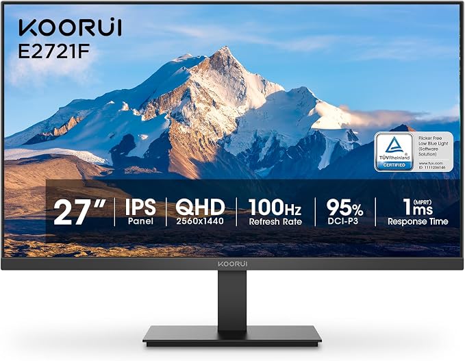 KOORUI 27 Inch QHD IPS Ultra-Thin Computer Gaming Monitor, 100Hz Refresh Rate by KOORUI