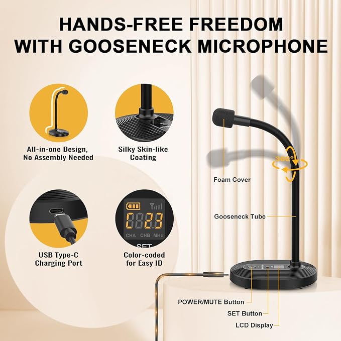 4-Channel Wireless Conference Microphone System, UHF Compact Cordless Mic Set - Image 2