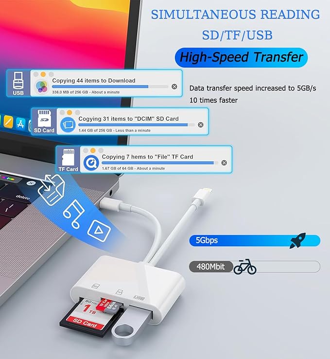 SD Card Reader for iPhone, USB C and Lightning Dual Port SD Card Adapter - Image 3