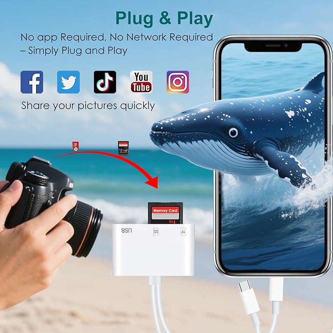 SD Card Reader for iPhone/iPad, Dual-Connector for Camera Memory Cards - Image 3