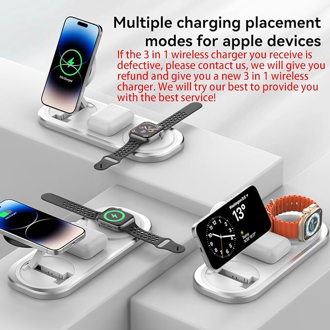 3 in 1 Wireless Charger for iPhone, Foldable Charging Station for Magsafe for - Image 4