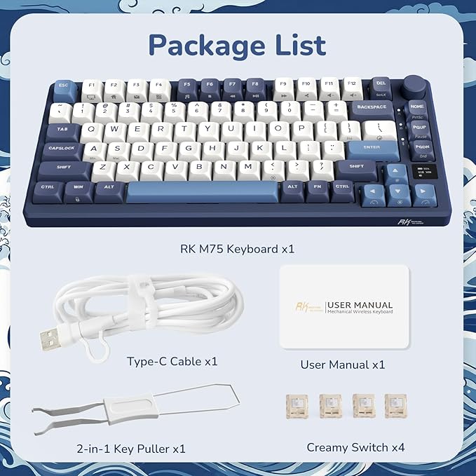 RK ROYAL KLUDGE M75 Wireless Mechanical Keyboard w/Screen and Volume Knob - Image 8