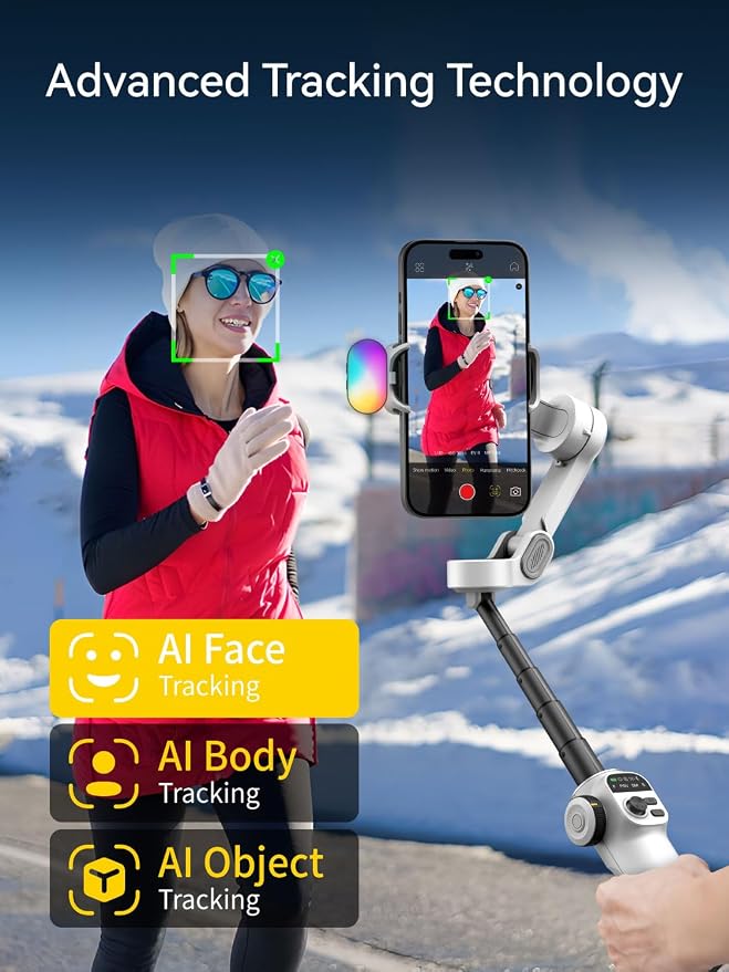 Gimbal Stabilizer for iPhone w/RGB Magnetic Fill Light, Foldable Gimbal w/7.8' - Image 4