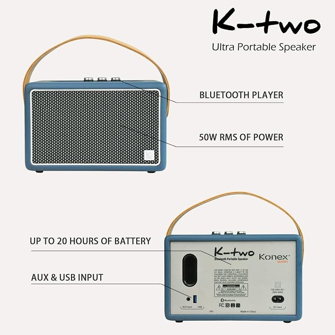 Vintage Bluetooth Speakers, KONEX 40W Leather Portable Wireless Speaker - Image 7