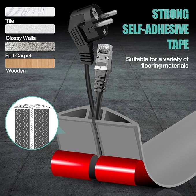 Floor Cord Cover Cavity 0.8"x0.37" Self Adhesive Cord Hider, 10FT Low Profile - Image 5