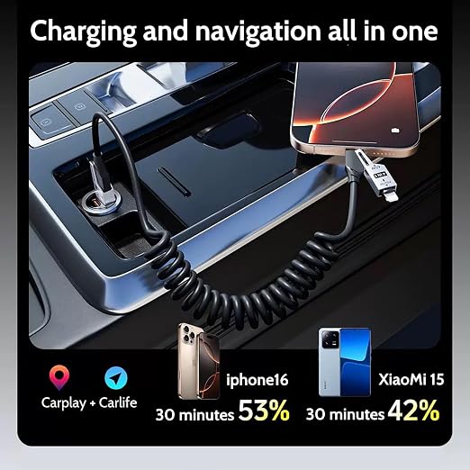 65W 4-in-1 Retractable Fast Charging Cable, 2M/6.5ft Spring Coiled USB-C to - Image 4