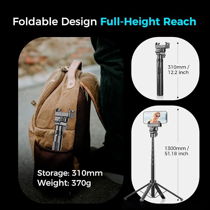 Auto Face Tracking Tripod & 360° Rotating Selfie Stick - Image 9