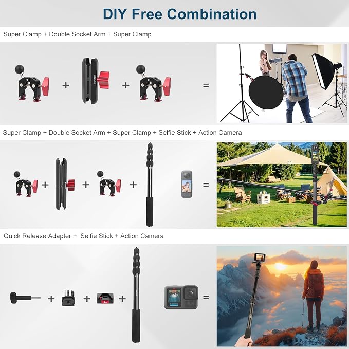 Motorcycle Mount kit for Insta36O X5 X4, Bike Handlebar Clamp Mount and 59" - Image 9