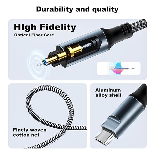 Kumiho Braided USB C to Optical Audio Cable 10Ft USB C to Toslink Optical Cable - Image 2