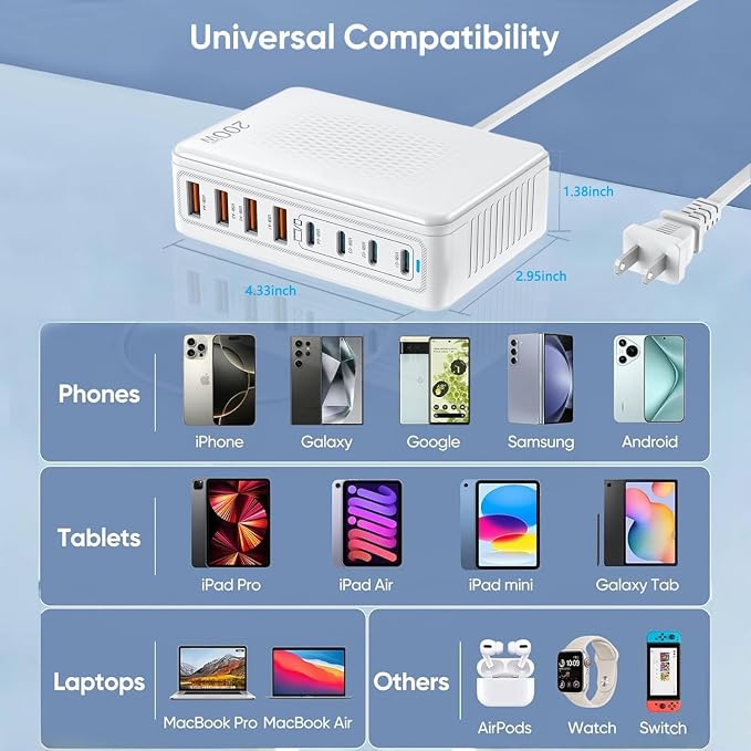 USB C Charger Block Charging Station - 200W Fast GaN 8-Port Multiple USB - Image 7