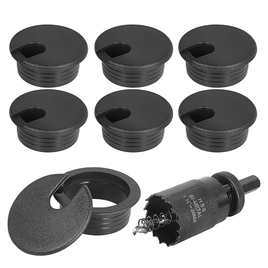 1-1/2" Black Desk Grommet with Bi-Metal Hole Saw, JTemgle Plastic Cable Hole by JTemgle