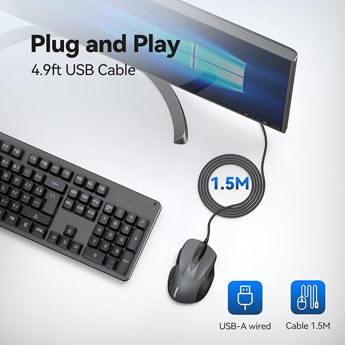 TECKNET USB Wired Mouse, 6-Button Corded Computer Mouse - Image 5