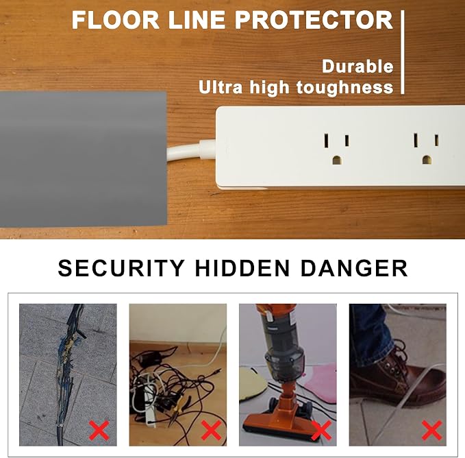 10Ft Floor Cord Cover Gray Silicone Cable Protector Easy to Install Wire - Image 6