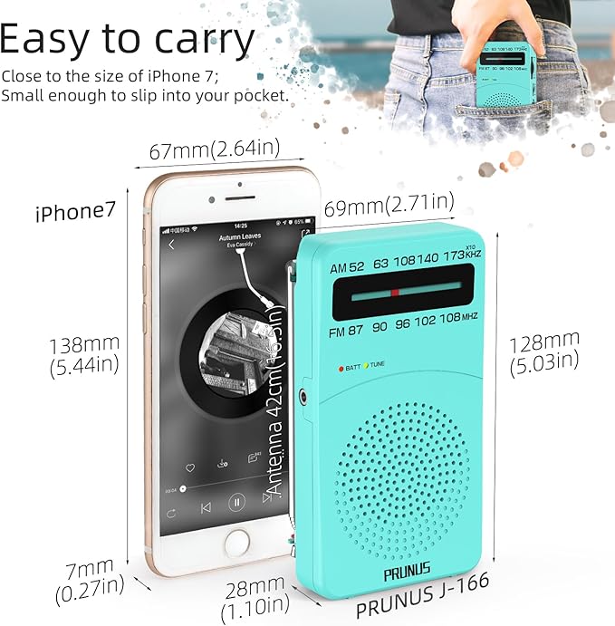 PRUNUS J-166 Portable Radio AM FM, Battery Operated Radio - Image 4