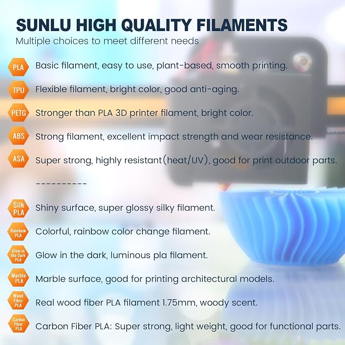 SUNLU 3D Printer Filament Bundle Multicolor PETG Filament 1.75mm, Individually - Image 9