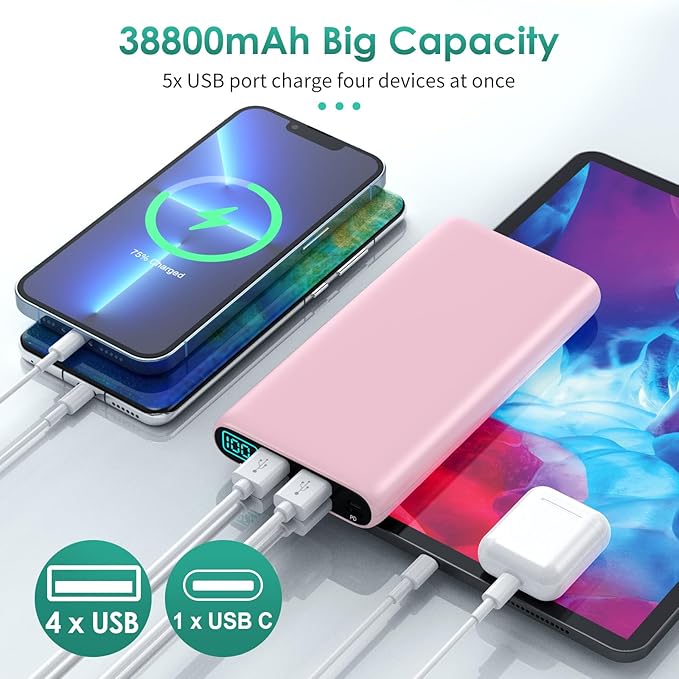 Portable Charger 38800mAh, LCD Display Power Bank, 5 USB Outputs Battery Pack - Image 4