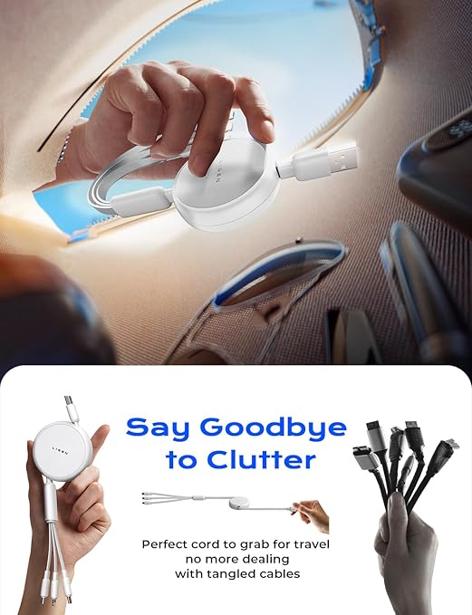 LISEN Multi Charging Cable, 3 in 1 Charging Cable, Retractable Car Charger - Image 3