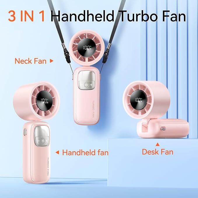3-in-1 Portable Handheld Turbo Fan-100 Speeds, 15000 RPM, 10Hrs Cooling - Image 4