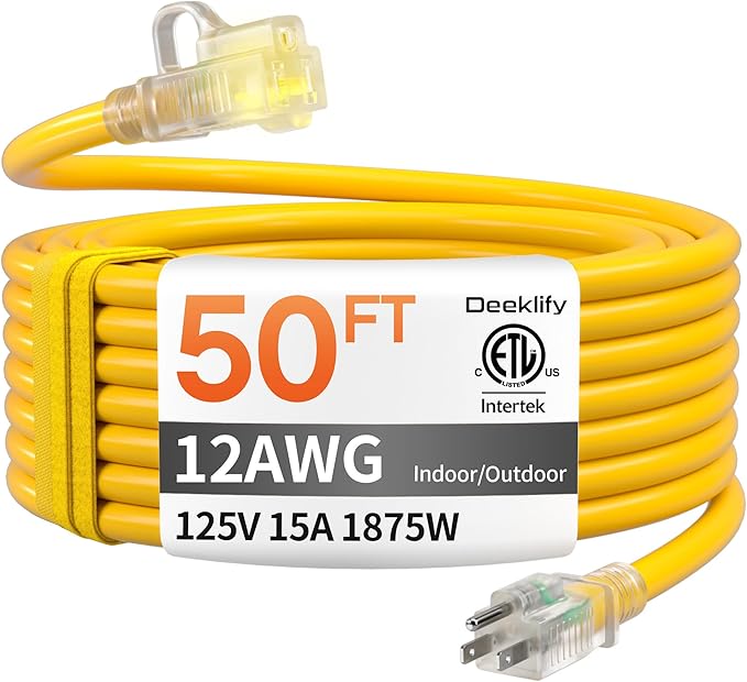 12 Gauge 50 FT Heavy Duty Outdoor Extension Cord Waterproof by Deeklify