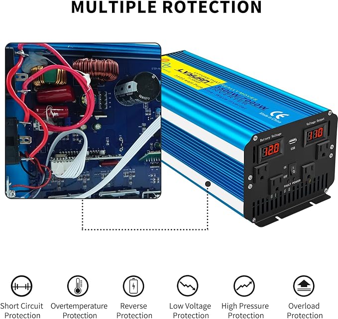 Yinleader 3500 Watt Pure Sine Wave Power Inverter 12V DC to 110V/120V AC - Image 6