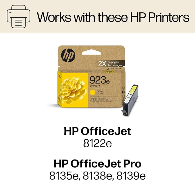 HP 923e EvoMore High Yield Yellow Ink Cartridge | Works OfficeJet 8120 Series - Image 2