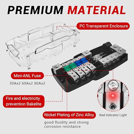 Fused Power Distribution Block Car Audio 4 Way MIDI 12V Fuse Block - Image 4