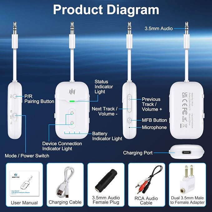 Premium Airplane Bluetooth 5.4 Transmitter Adapter, Supports 2 - Image 8