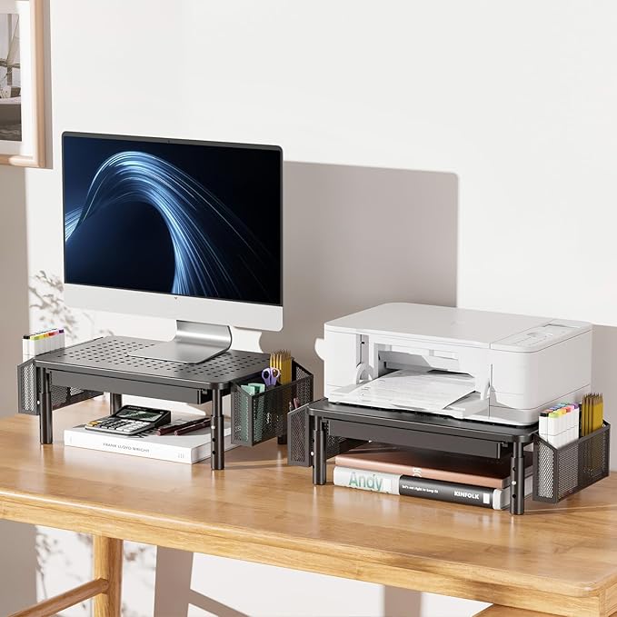 WALI Dual Monitor Stand with Storage, Desk Organizer with Drawer and Pen Holder - Image 8