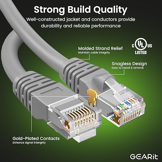 GearIT Cat 6 Ethernet Cable Cat6 Network Patch, Snagless Cord, Internet - Image 2