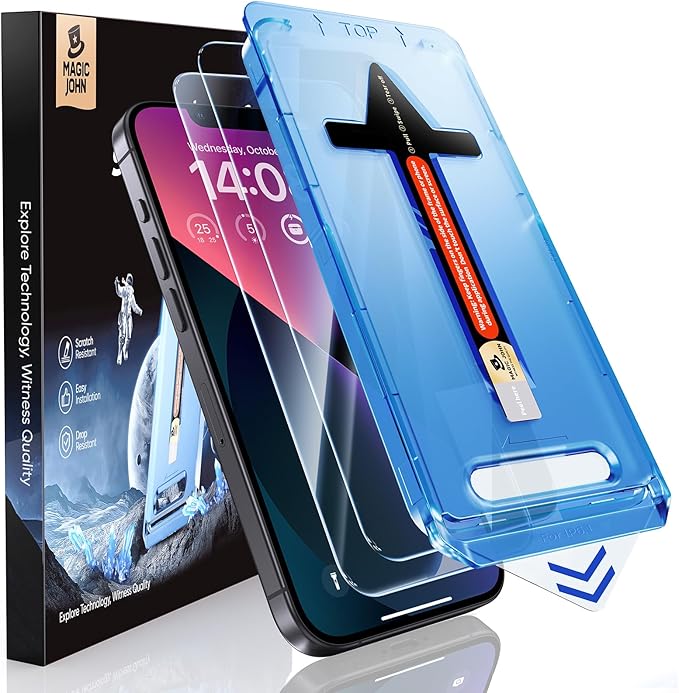 MAGIC JOHN 2 Pack for iPhone 13/14& iPhone 13 Pro 6.1 inch Tempered Glass by MAGICJOHN
