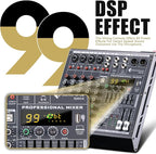 6 Channel Audio Mixer Sound Board Console System 99 DSP DJ Mixer 48V Phantom - Image 3