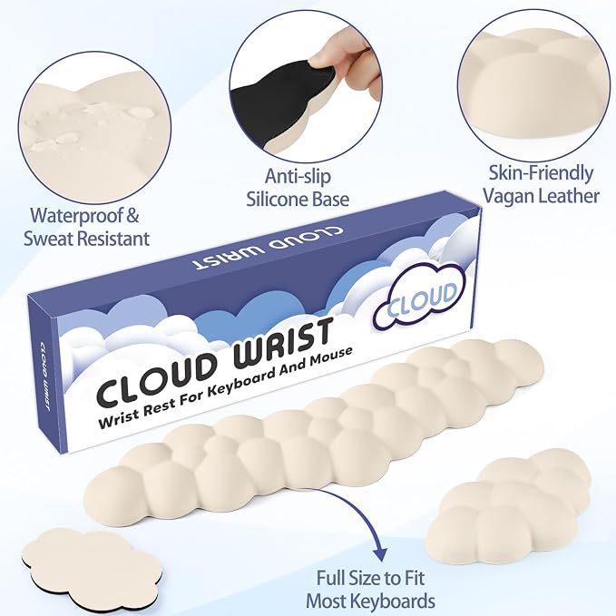 Cloud Wrist Rest for Keyboard and Mouse, Memory Foam PU Leather Keyboard Wrist - Image 5