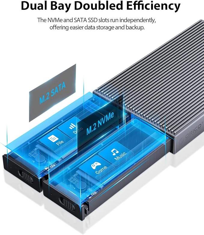ORICO Dual M.2 NVMe SATA SSD Enclosure, USB C to M2 Adapter - Image 2