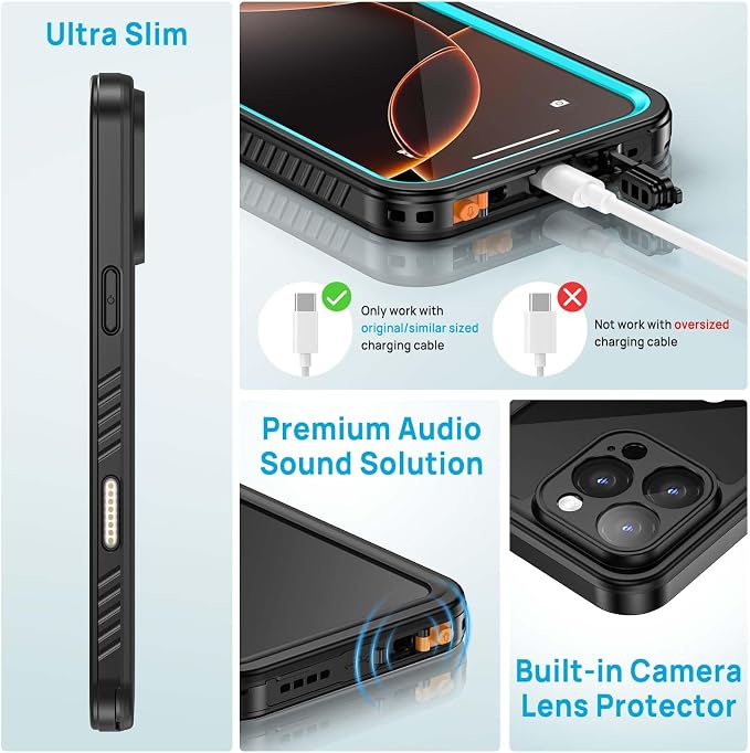Lanhiem for iPhone 16 Pro Max Case, IP68 Waterproof Dustproof Shockproof Cases - Image 5