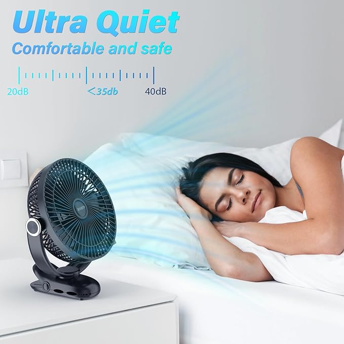 12000mAh Clip on Fan 30H Longest Runtime, 8in Portable Fan Rechargeable - Image 5