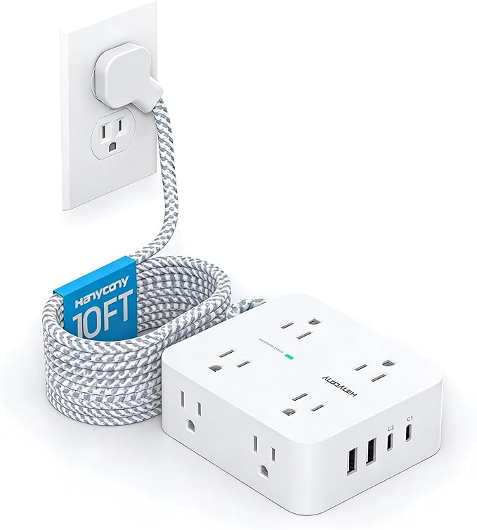 PD 30W USB C Power Strip Surge Protecor, HANYCONY 8 Outlets 4 USB, 1080J Desk by HANYCONY