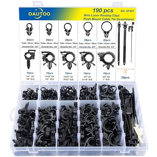 OAUTOO 190pcs Wire Loom Routing Clips Push Mount Cable Tie Assortment by OAUTOO