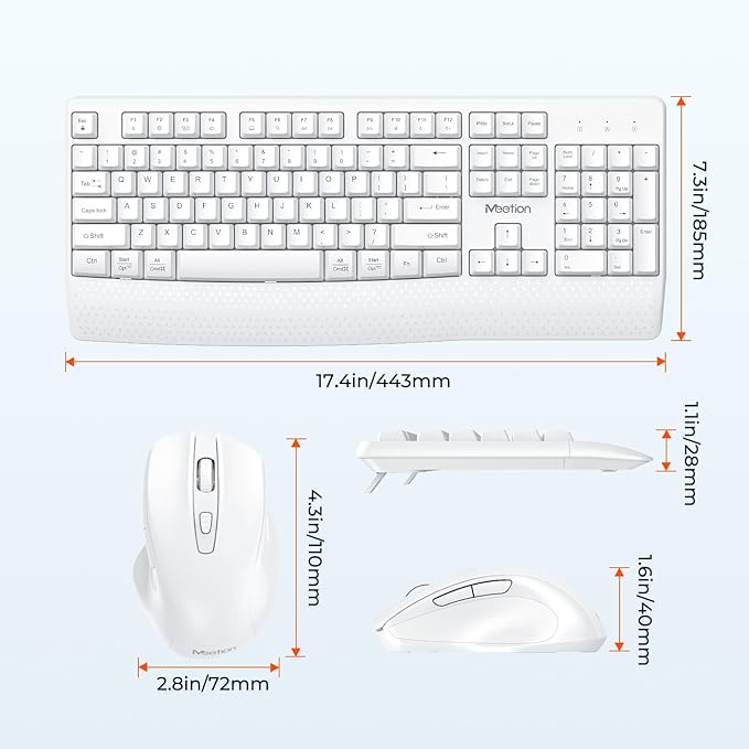 MEETION White Wireless Keyboard and Mouse, 2.4G USB Receiver Plug-and-Play - Image 6