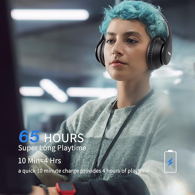 Uliptz Wireless Bluetooth Headphones, 65H Playtime, 6 EQ Sound Modes, HiFi - Image 3