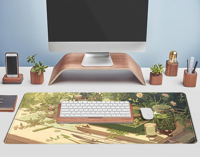 Green Gardener Desk Mat Anime Forest XL Gaming Mouse Pad Plant Lover Desk Pad - Image 5