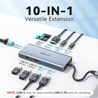USB C Hub Adapter for MacBook Pro Air, 10 in 1 USB C to USB HDMI Ethernet Hub - Image 2