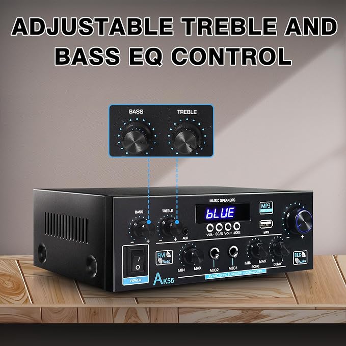 AK55 Bluetooth 5.0 Amplifier Home Audio, 2.0 Channel Max 450W Power Stereo - Image 7