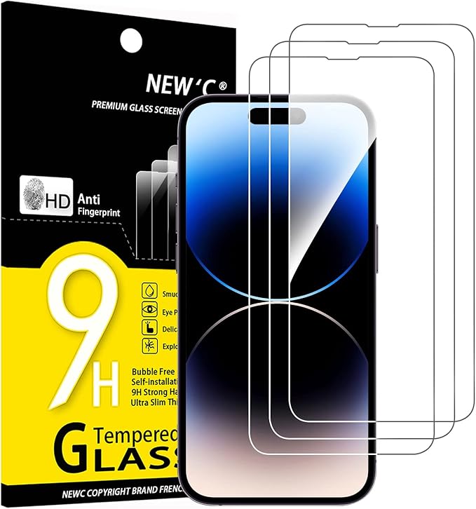 NEW'C 3 Pack Designed for iPhone 14 Pro Screen Protector, Enhanced Tempered by NEWC