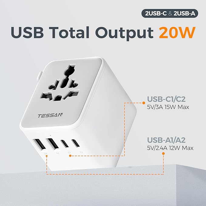 TESSAN Universal Travel Adapter, International Power Adapter - Image 4