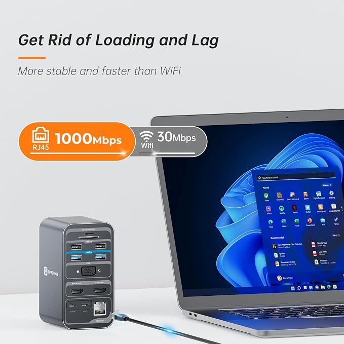 TobenONE USB C Laptop Docking Station Dual Monitor, 15-in-1 USB C Dock - Image 5