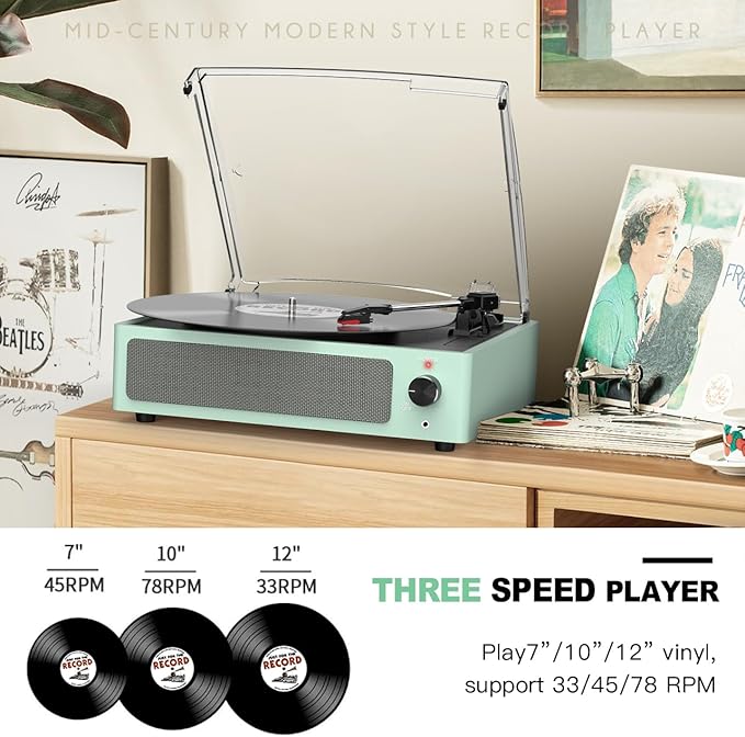 Record Player for Vinyl with Speakers Turntable Vinyls Records Belt-Driven - Image 3