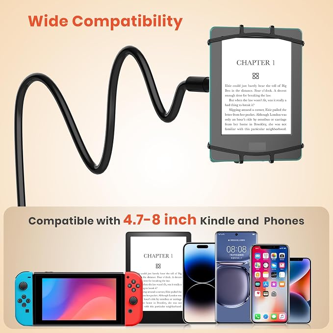 Gooseneck Kindle Holder for Reading in Bed, 360° Adjustable Cell Phone Stand - Image 8