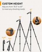 Perlegear Camera Tripod, 60″ Portable and Height-Adjustable, Travel Tripod - Image 2